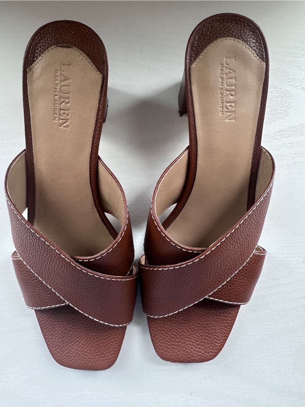 Lauren Ralph Lauren Brown Leather Slide Sandals/Heels